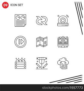Set of 9 Modern UI Icons Symbols Signs for resume, forward, cryptocurrency, audio, wifi Editable Vector Design Elements
