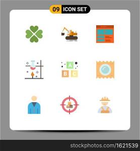 Set of 9 Modern UI Icons Symbols Signs for science lab, science, truck, laboratory research, website Editable Vector Design Elements