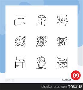 Set of 9 Modern UI Icons Symbols Signs for sharing, affiliate, cup, shopping, reduction Editable Vector Design Elements