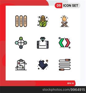 Set of 9 Modern UI Icons Symbols Signs for shop, mobile, bonfire, topology, hierarchy Editable Vector Design Elements