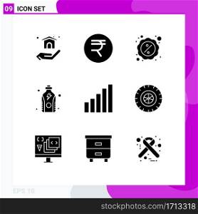 Set of 9 Modern UI Icons Symbols Signs for signal, connection, cyber, protein, fitness Editable Vector Design Elements