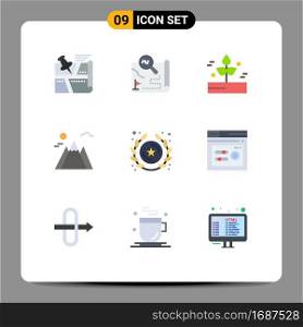 Set of 9 Modern UI Icons Symbols Signs for sun, landscape, map, rainy, plant Editable Vector Design Elements