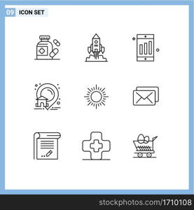 Set of 9 Modern UI Icons Symbols Signs for sunset, sun, mobile, real, house Editable Vector Design Elements
