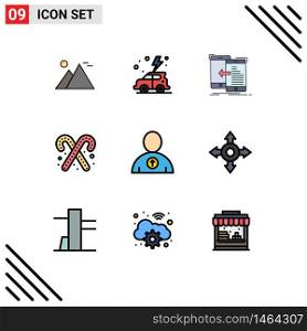 Set of 9 Modern UI Icons Symbols Signs for sweets, dessert, car, candy cane, management Editable Vector Design Elements