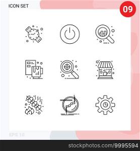 Set of 9 Modern UI Icons Symbols Signs for target, focus, analytics, file, process Editable Vector Design Elements