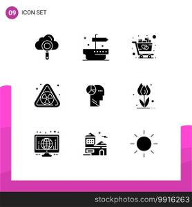 Set of 9 Modern UI Icons Symbols Signs for thinking, head, love, graph, pollution Editable Vector Design Elements