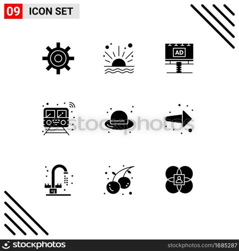 Set of 9 Modern UI Icons Symbols Signs for transport, smart, ad, public, advertisment Editable Vector Design Elements