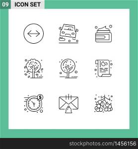 Set of 9 Modern UI Icons Symbols Signs for tree, nature, cream, autumn, leaf Editable Vector Design Elements