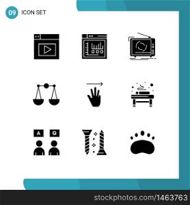 Set of 9 Modern UI Icons Symbols Signs for up, hand, ad, scales, balance Editable Vector Design Elements