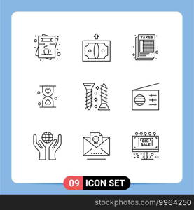 Set of 9 Modern UI Icons Symbols Signs for waiting, glass, money, hourglass, tax Editable Vector Design Elements