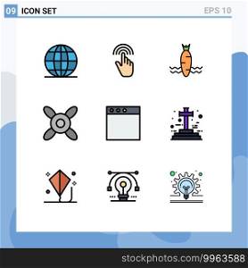 Set of 9 Modern UI Icons Symbols Signs for window, app, tap, fan, spring Editable Vector Design Elements