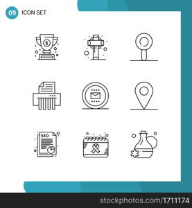 Set of 9 Modern UI Icons Symbols Signs for work, office, lollipop, job, shredder Editable Vector Design Elements