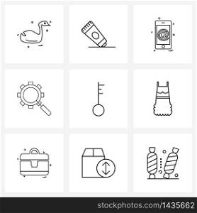 Set of 9 Simple Line Icons for Web and Print such as lock, seo, mobile, optimization, magnifier Vector Illustration