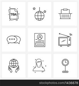 Set of 9 Simple Line Icons for Web and Print such as password, message, party, mail, chat Vector Illustration