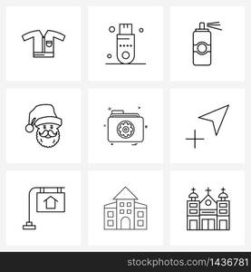 Set of 9 Simple Line Icons for Web and Print such as add, setting, gas, folder, Christmas Vector Illustration