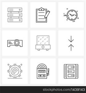 Set of 9 Simple Line Icons for Web and Print such as mirror, cabinet, time out, camcorder, projector Vector Illustration