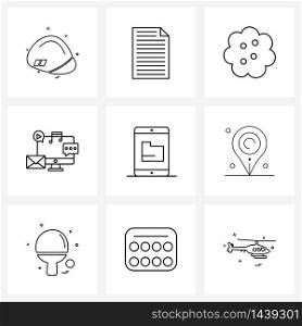 Set of 9 Simple Line Icons for Web and Print such as media, letter, fry, email, computer Vector Illustration