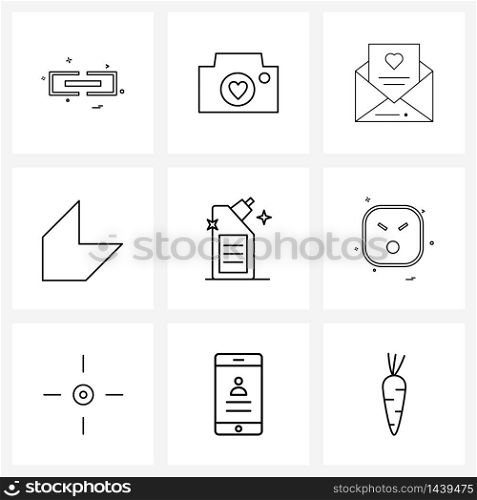 Set of 9 Simple Line Icons for Web and Print such as wash, cleaning, mail, cleaner, thick Vector Illustration