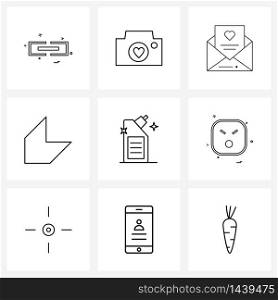 Set of 9 Simple Line Icons for Web and Print such as wash, cleaning, mail, cleaner, thick Vector Illustration