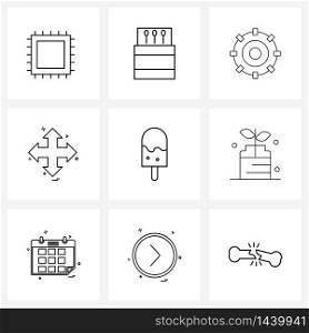 Set of 9 Simple Line Icons for Web and Print such as ice-cream, four arrows, edit, for way, arrows Vector Illustration