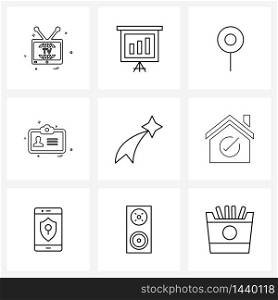 Set of 9 Simple Line Icons for Web and Print such as wish, space, location, shooting, id Vector Illustration
