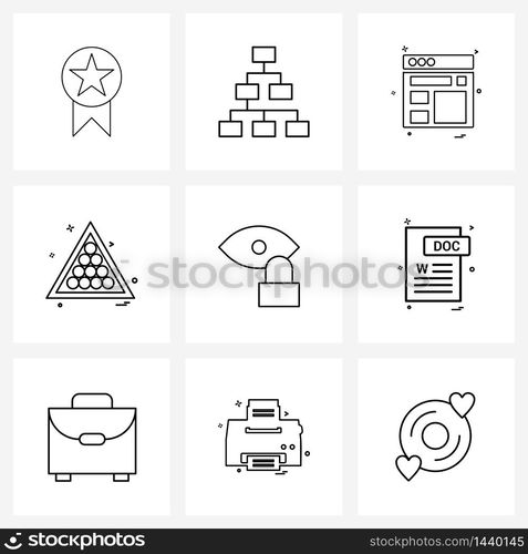 Set of 9 Simple Line Icons for Web and Print such as snooker, sports, share, websites Vector Illustration