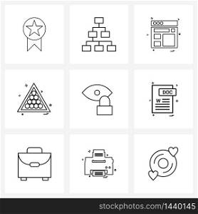 Set of 9 Simple Line Icons for Web and Print such as snooker, sports, share, websites Vector Illustration