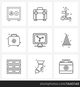 Set of 9 Simple Line Icons for Web and Print such as medical, medical, hand, help, medical bag Vector Illustration