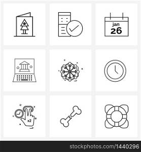 Set of 9 Simple Line Icons for Web and Print such as Christmas s, finance, day, bank, republic Vector Illustration