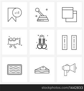 Set of 9 Simple Line Icons for Web and Print such as science, chemistry, vehicle, recording, camera Vector Illustration