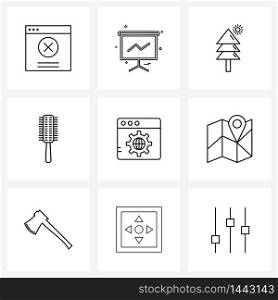 Set of 9 Simple Line Icons for Web and Print such as design, hair comb, presentation, hair, comb Vector Illustration