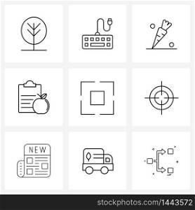 Set of 9 Simple Line Icons for Web and Print such as bigger, expand, food, retract, food Vector Illustration