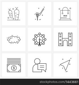 Set of 9 Simple Line Icons for Web and Print such as cloud, weather, game, weather, black Vector Illustration