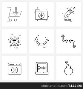 Set of 9 Simple Line Icons for Web and Print such as arrow, security, folder, locked, media Vector Illustration