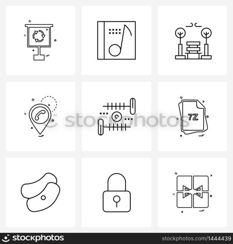Set of 9 Simple Line Icons for Web and Print such as cufflinks, navigation, bench, map, navigation Vector Illustration