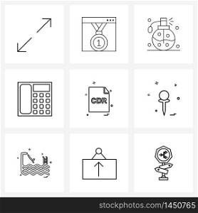 Set of 9 Simple Line Icons for Web and Print such as sports, sports, telephone, car, file format Vector Illustration