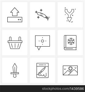 Set of 9 Simple Line Icons of aim, chat, arrow, shopping, cart Vector Illustration