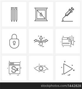 Set of 9 Simple Line Icons of big, protected, doctor, protection, locked Vector Illustration