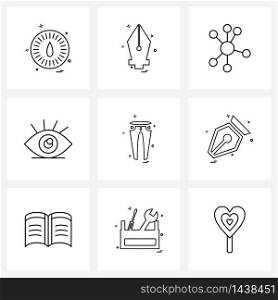 Set of 9 Simple Line Icons of bootleg, fashion, network, clothes, beauty Vector Illustration