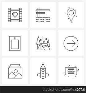 Set of 9 Simple Line Icons of camping, android, navigation, phone, Vector Illustration