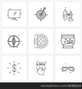 Set of 9 Simple Line Icons of car, shape, sports, shape, circle Vector Illustration