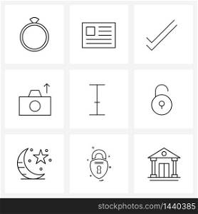 Set of 9 Simple Line Icons of clear, arrow, check, picture, camera Vector Illustration