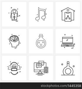 Set of 9 Simple Line Icons of development, human, home, think, brain Vector Illustration