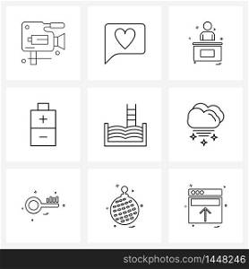 Set of 9 Simple Line Icons of energy, buildings, reception, energy, battery Vector Illustration