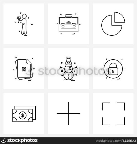 Set of 9 Simple Line Icons of event, files, chart, file type, file Vector Illustration