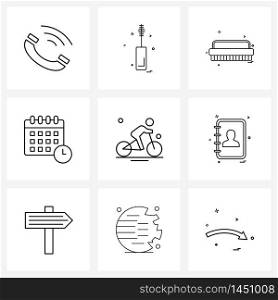 Set of 9 Simple Line Icons of exercise, schedule, brush, planning, event Vector Illustration