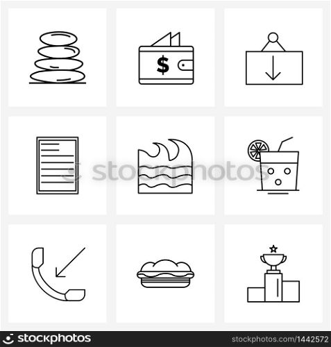 Set of 9 Simple Line Icons of file, document, cargo, down, logistic Vector Illustration