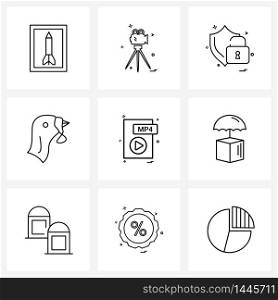 Set of 9 Simple Line Icons of file type, animal, lock, bird, turkey Vector Illustration