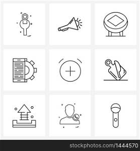 Set of 9 Simple Line Icons of food, time, furniture, clock, gear Vector Illustration