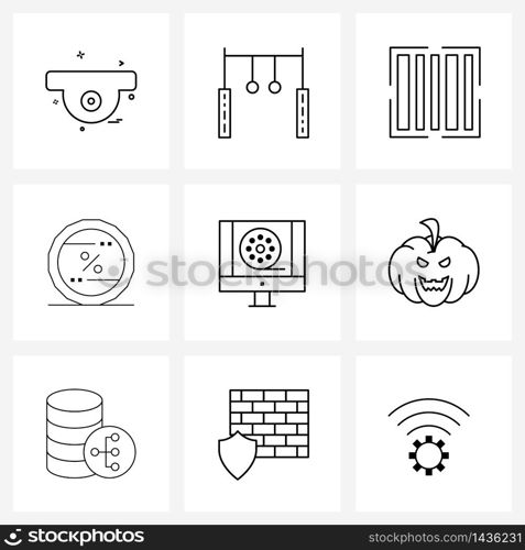 Set of 9 Simple Line Icons of footage, cinema, qr, Monday, cyber Vector Illustration